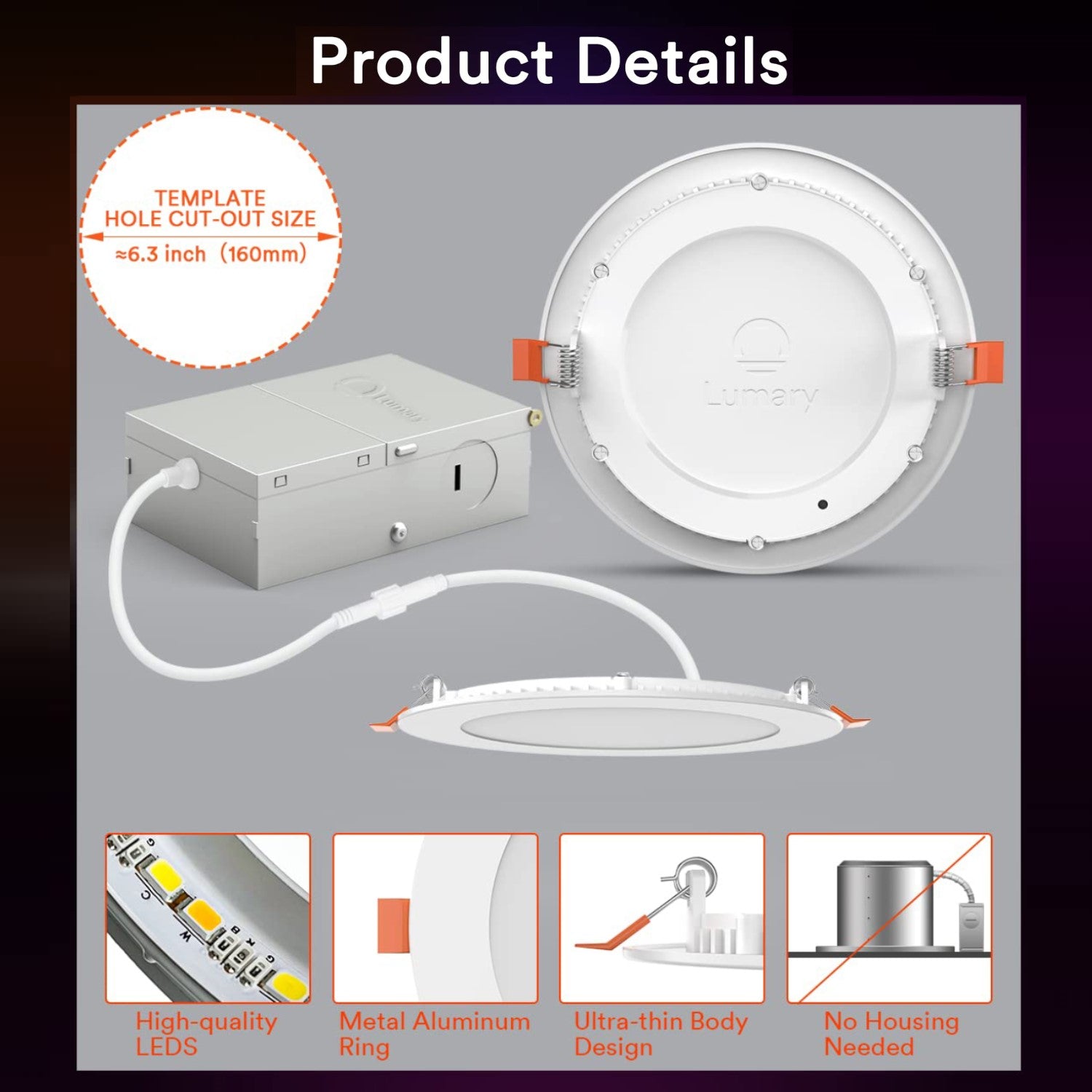 Lumary Smart LED Recessed Dimmable Downlight ETL Certified 6 inch 4 Pack - Lumary